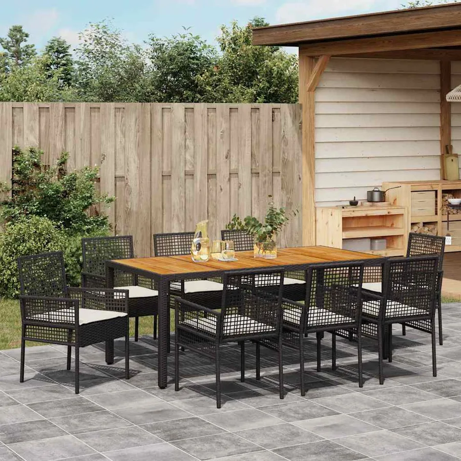 Ensemble de salle à manger pour jardin 9 pcs Noir polyrotin - 4