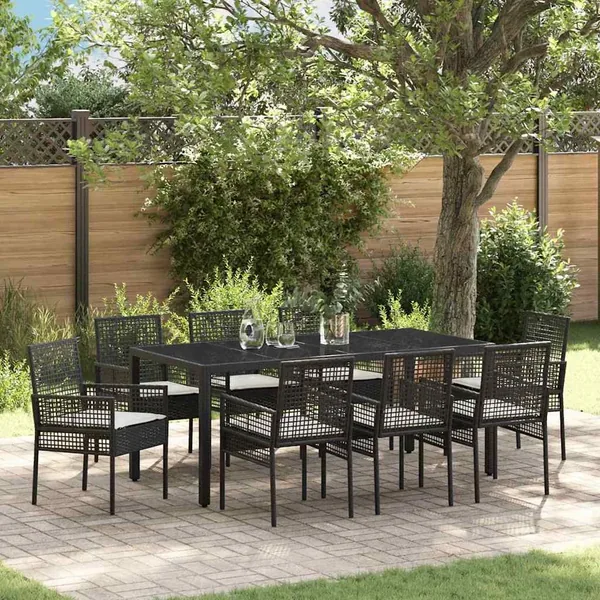 Ensemble de salle à manger pour jardin 9 pcs Noir polyrotin