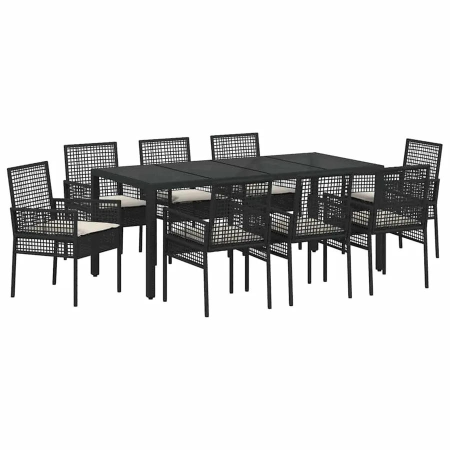 Ensemble de salle à manger pour jardin 9 pcs Noir polyrotin - 2