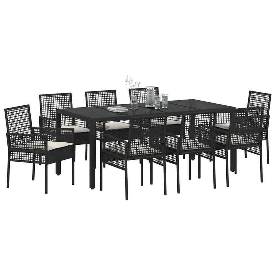 Ensemble de salle à manger pour jardin 9 pcs Noir polyrotin - 3