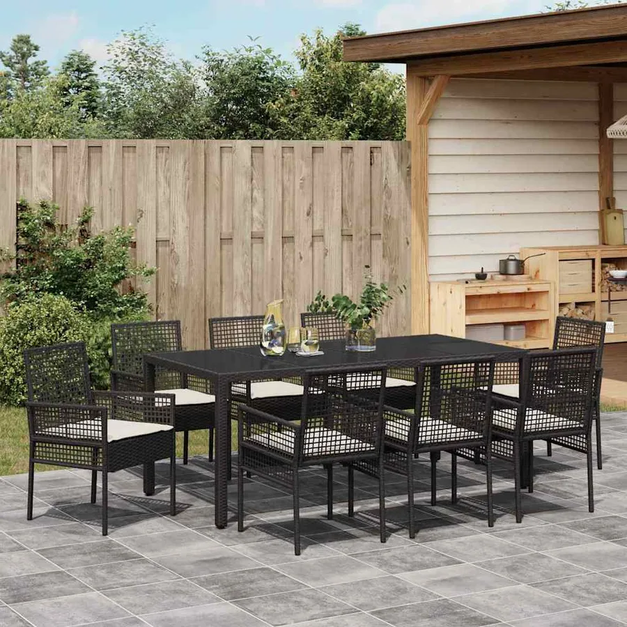 Ensemble de salle à manger pour jardin 9 pcs Noir polyrotin - 4