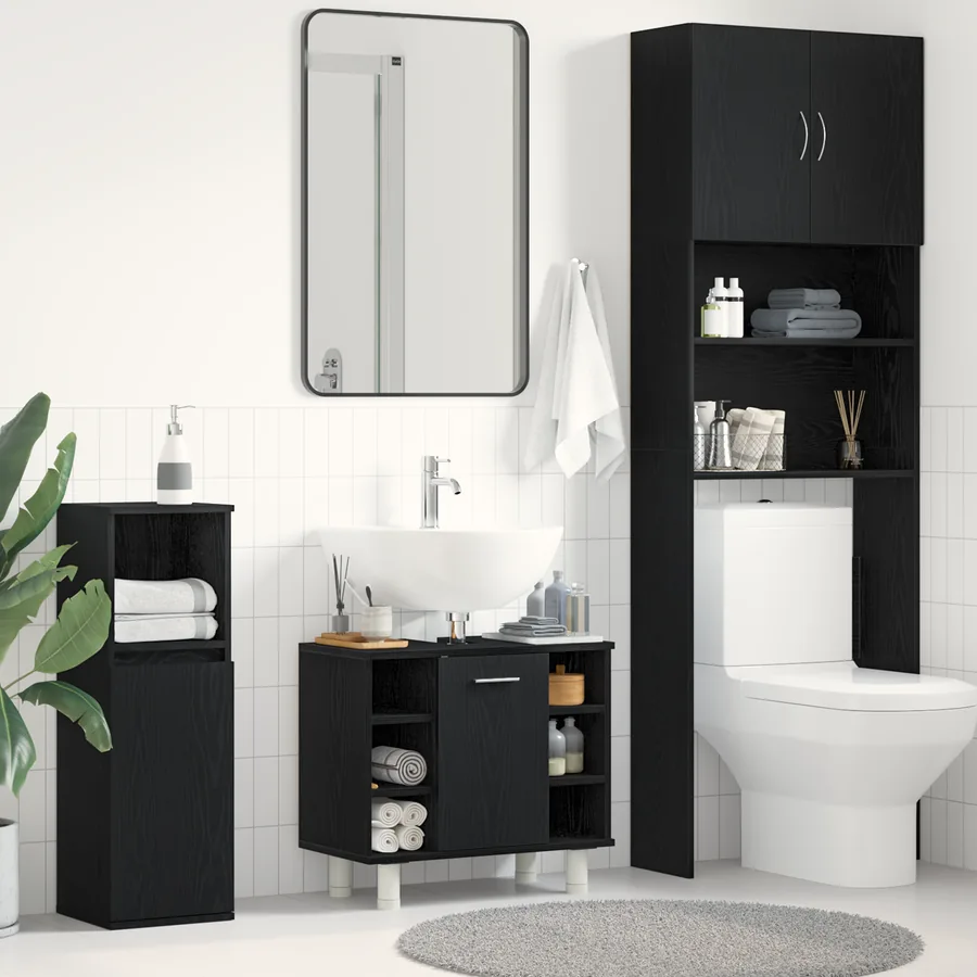 Cabinet de salle de bain avec porte Chêne noir 60 x 32 x 54 cm