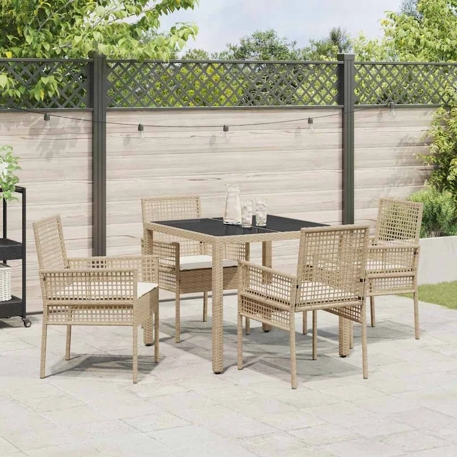 Ensemble de salle à manger pour jardin 5 pcs Beige polyrotin - 4