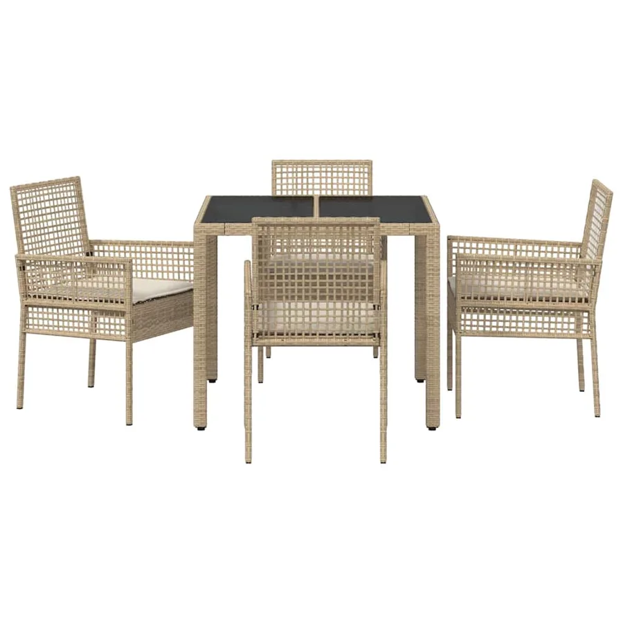 Ensemble de salle à manger pour jardin 5 pcs Beige polyrotin - 7