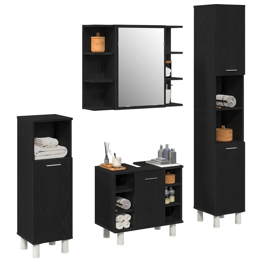 Ensemble de mobilier de salle de bain avec étagère 4 pcs Noir - 3