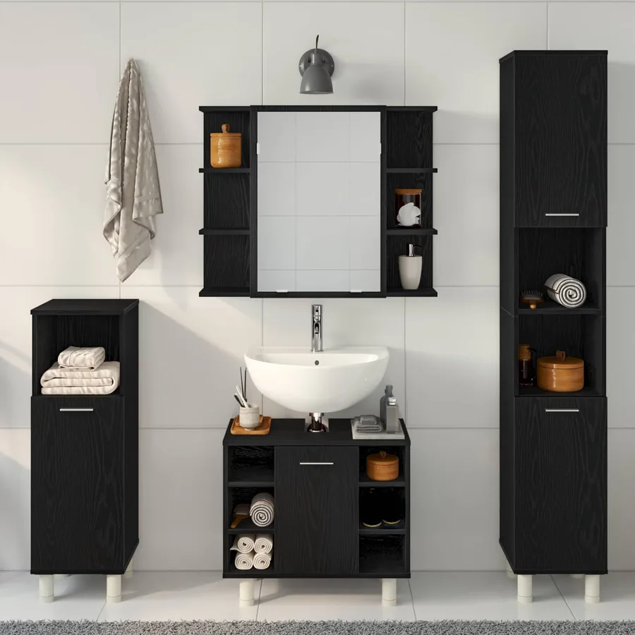 Ensemble de mobilier de salle de bain avec étagère 4 pcs Noir - 4