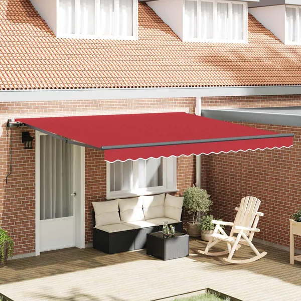 Auvent rétractable Rouge 400 × 300 cm Tissu et Aluminium