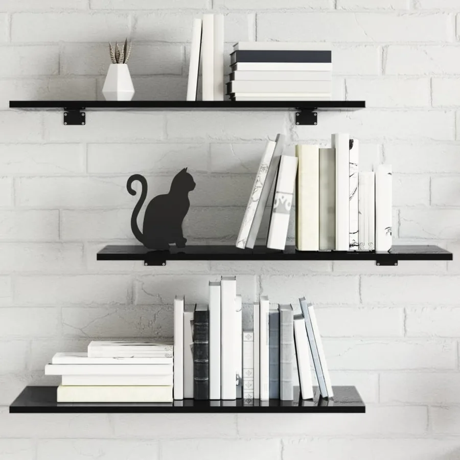 Panneaux bibliothèque 8 pcs Noir brillant 80x30x1,5cm Aggloméré