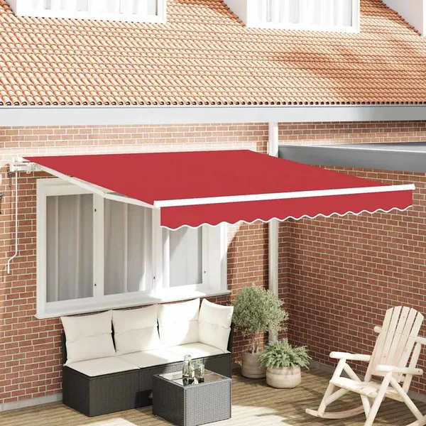 Auvent rétractable Rouge 300 x 250 cm Tissu et Aluminium