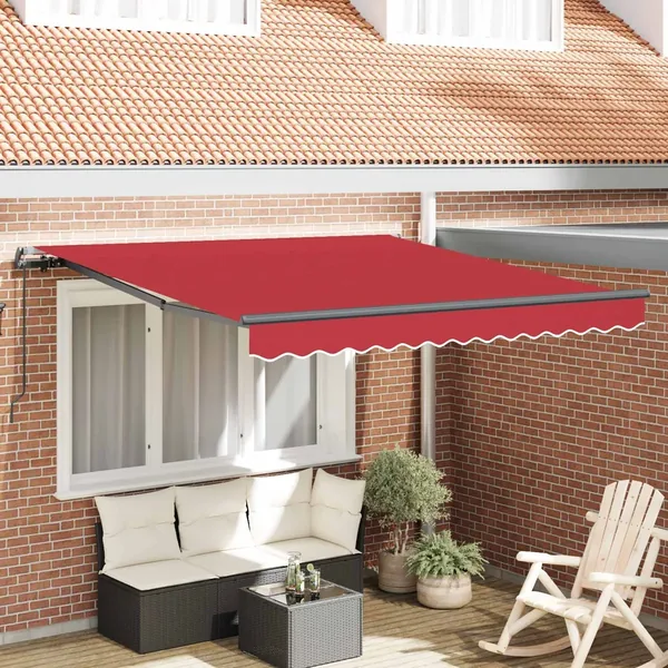 Auvent rétractable Rouge 350 x 250 cm Polyester et Aluminium