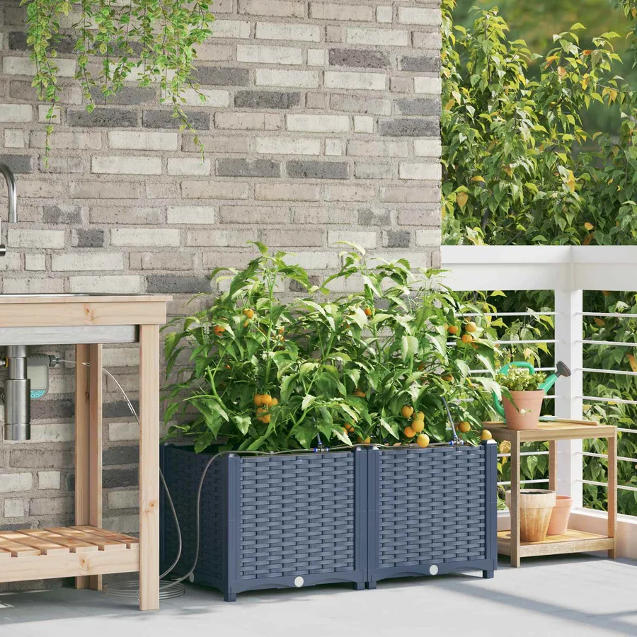 Cache-pot de jardin 2 pc Gris 80 x 40 x 37,5 cm PP - 3