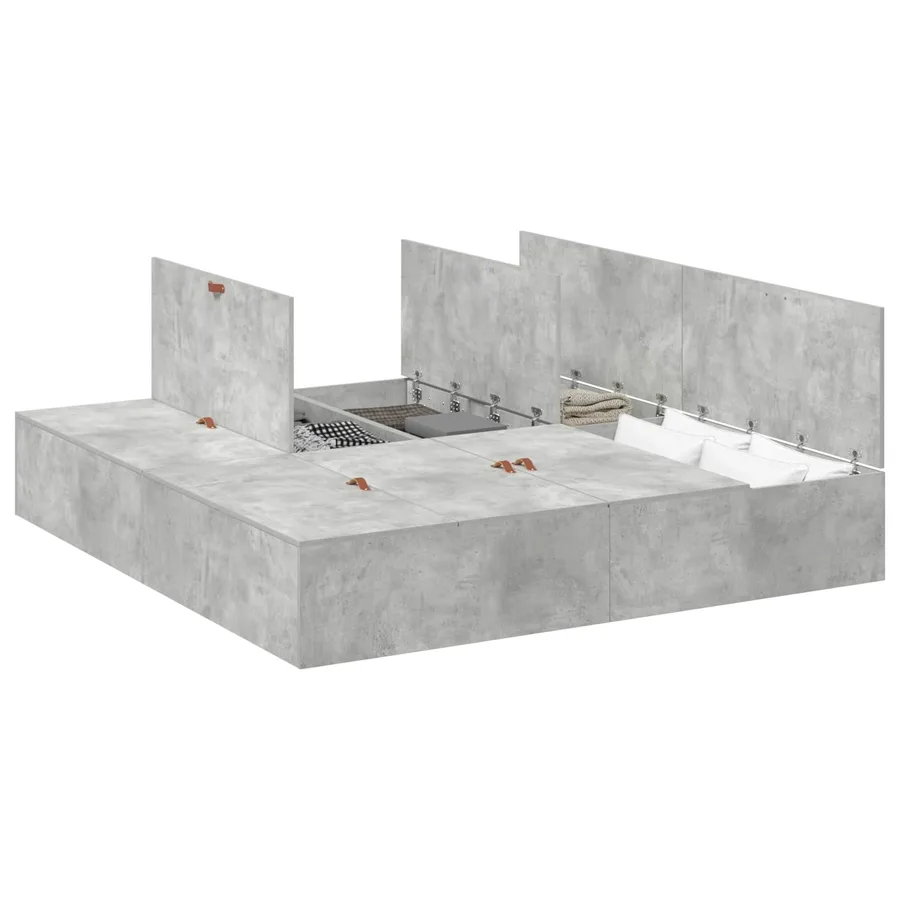 Cadre de lit avec rangement Gris béton 200 x 200 cm - 2