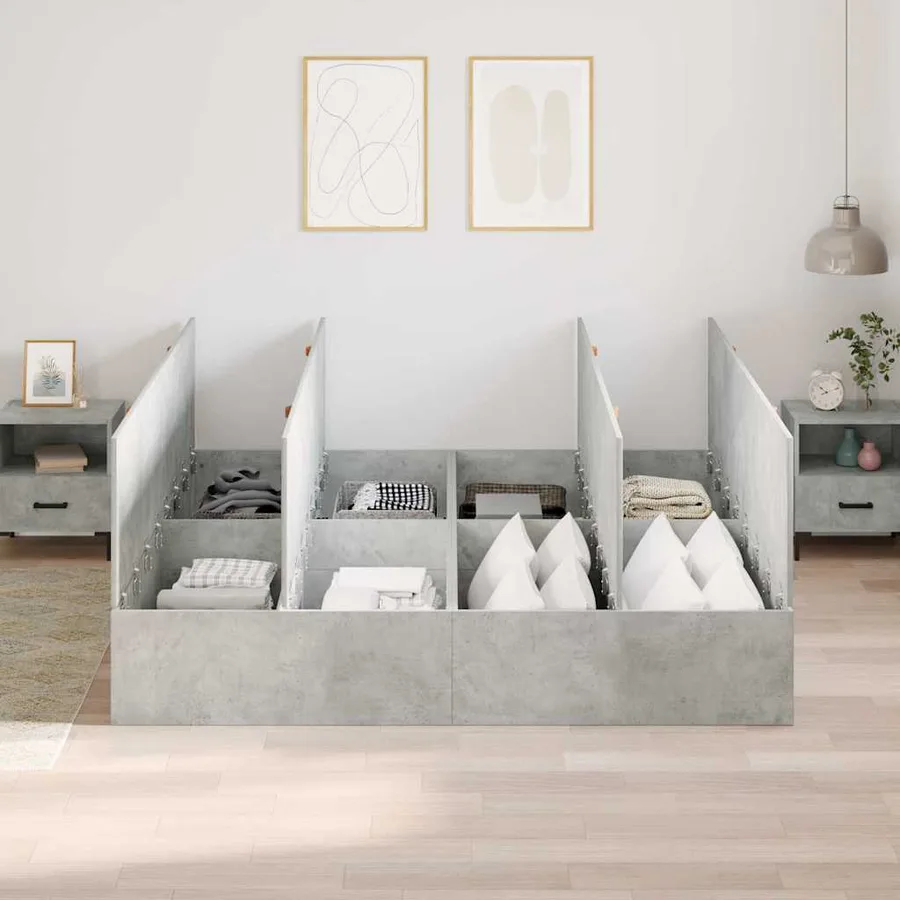 Cadre de lit avec rangement Gris béton 200 x 200 cm - 3