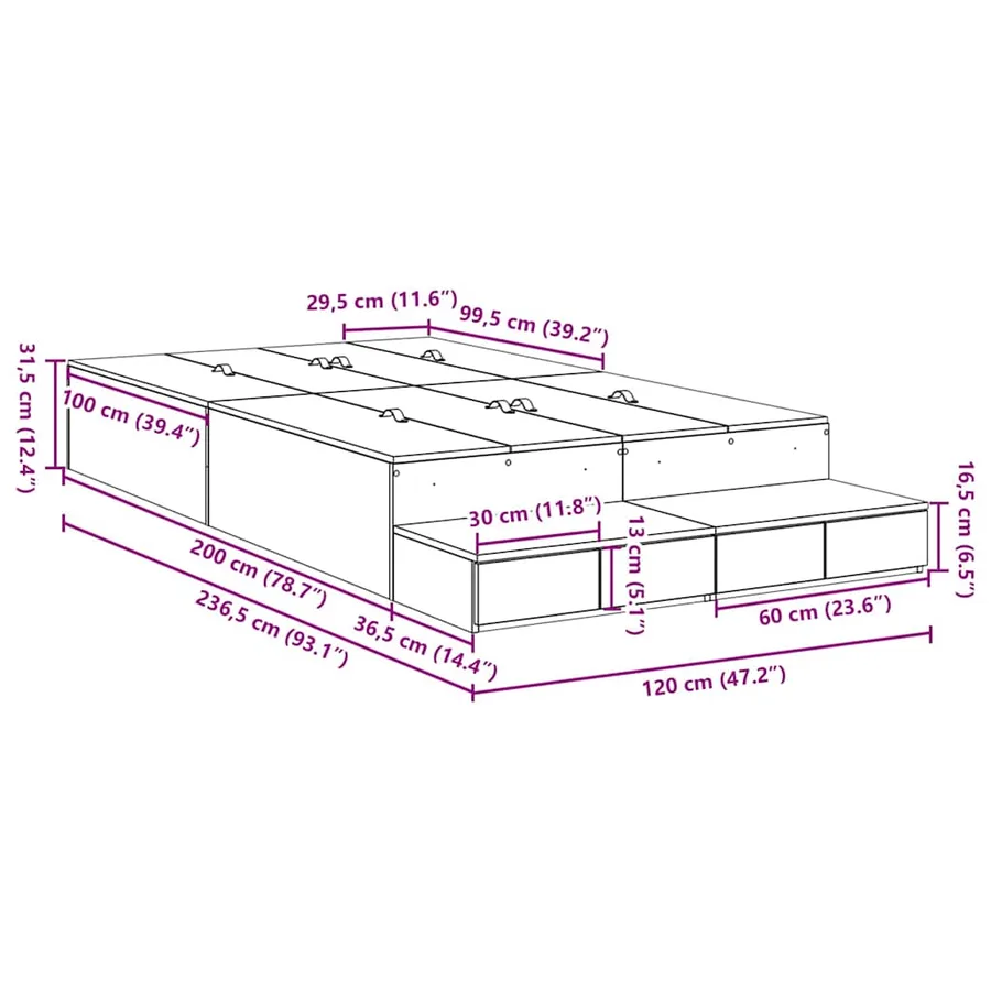Cadre de lit avec rangement avec tiroir Chêne Sonoma 120 cm - 12