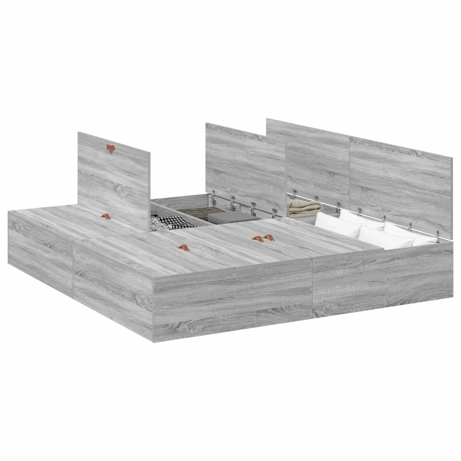 Cadre de lit avec rangement Gris Sonoma 200 x 200 cm - 2