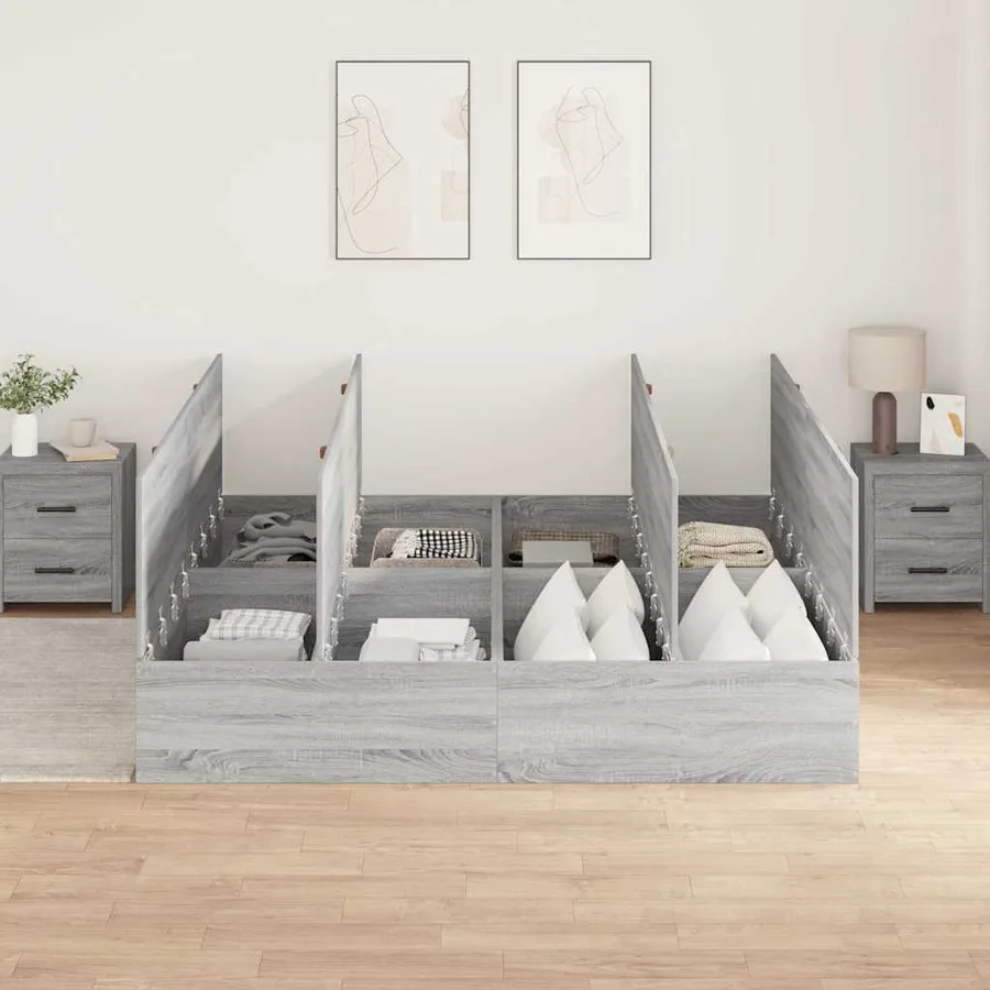 Cadre de lit avec rangement Gris Sonoma 200 x 200 cm - 3