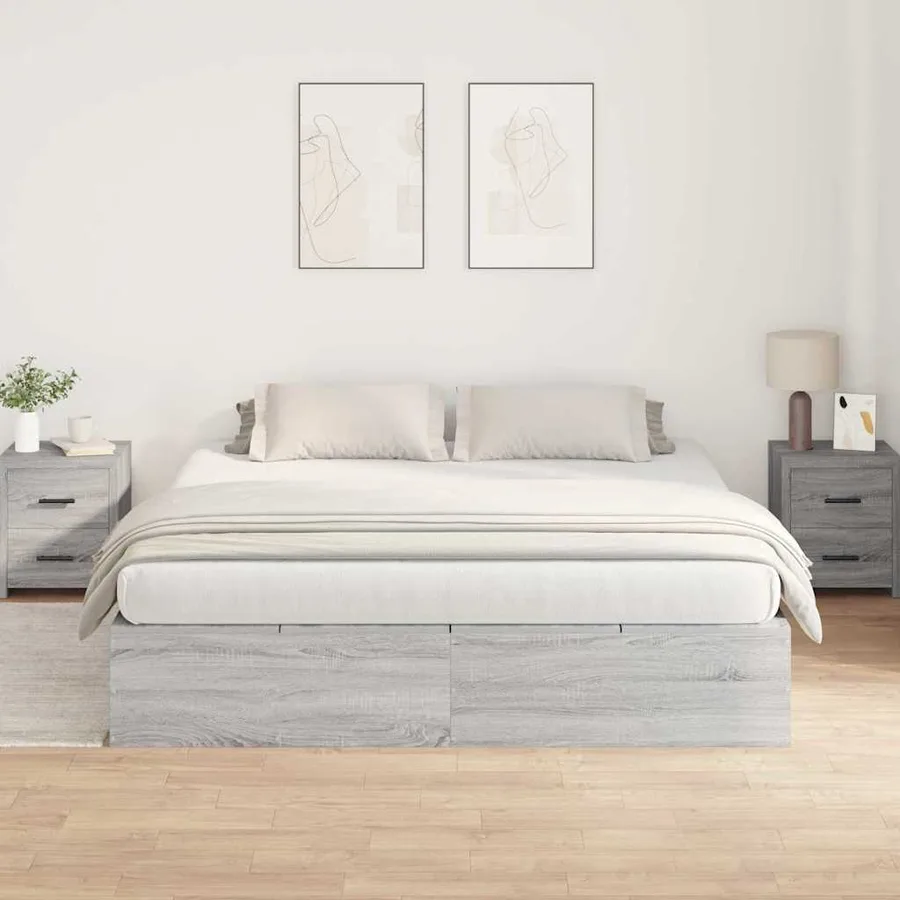 Cadre de lit avec rangement Gris Sonoma 200 x 200 cm - 4