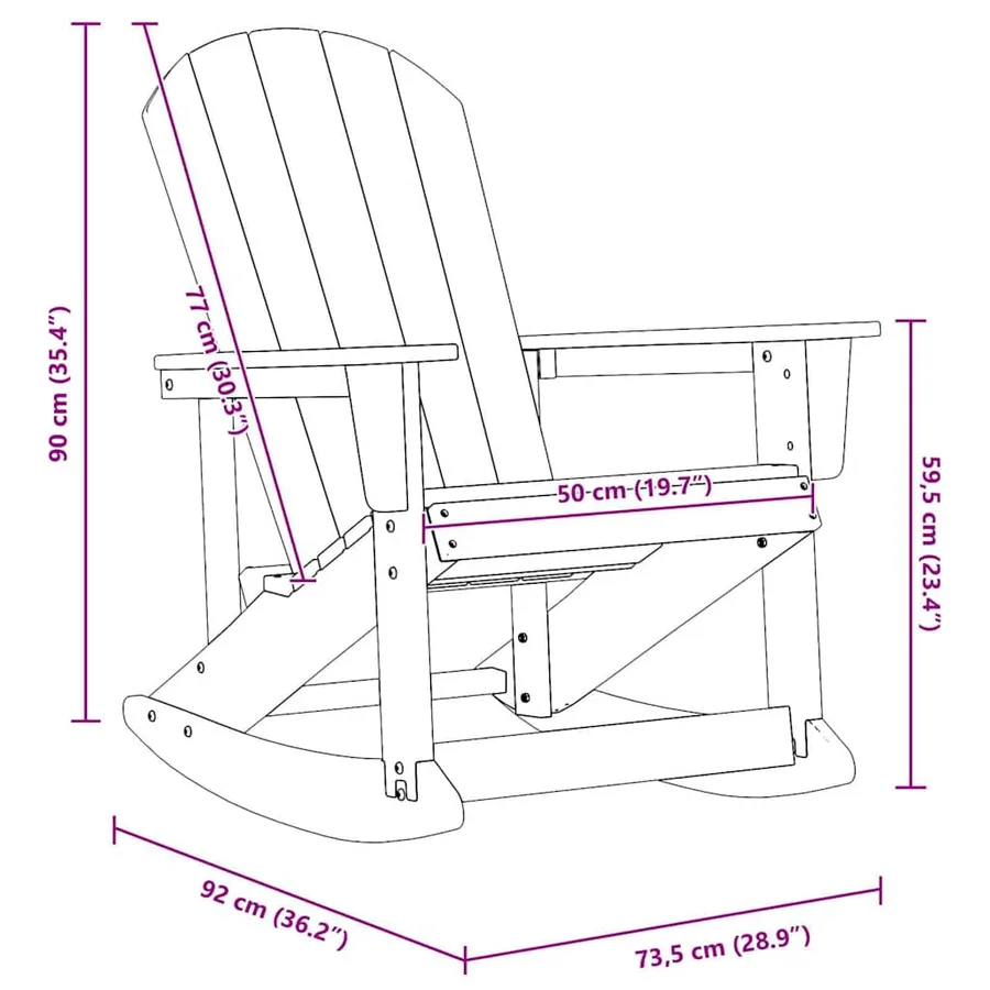 Chaise Adirondack à bascule Noir 92 x 73,5 x 92 cm HDPE - 10