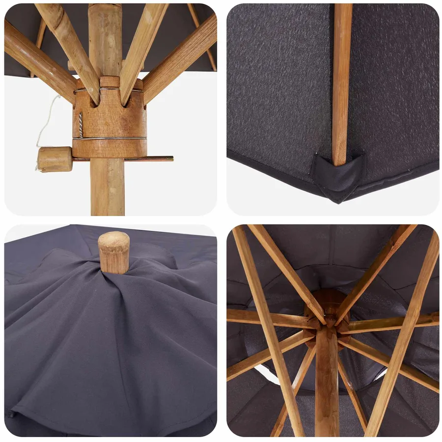 Parasol de jardin Gris foncé Ø 180 x 230 cm Bambou - 6