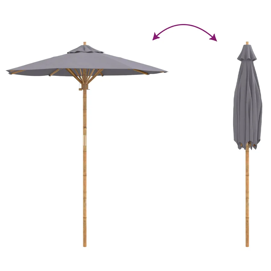 Parasol de jardin Gris foncé Ø 180 x 230 cm Bambou - 7