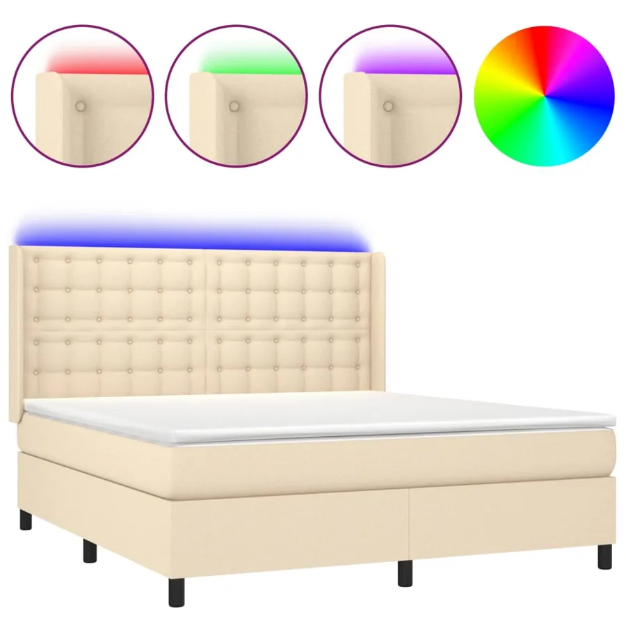 Sommier à lattes de lit matelas et LED Crème 160x200 cm Tissu - 2