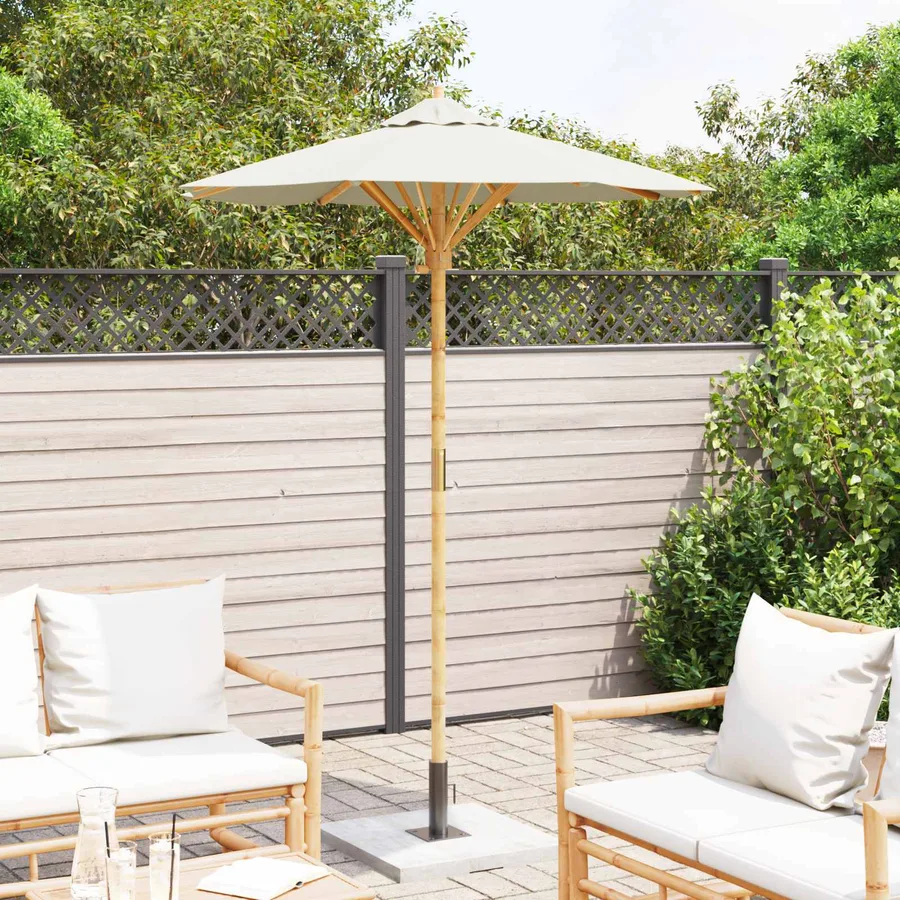 Parasol de jardin Blanc crème Ø 150 x 210 cm Bambou - 3