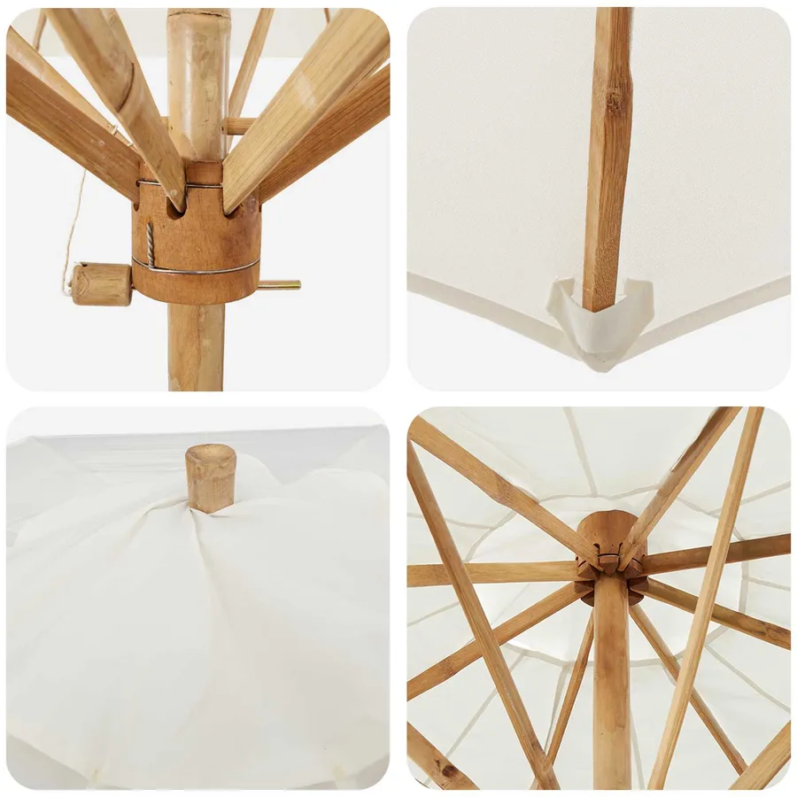 Parasol de jardin Blanc crème Ø 150 x 210 cm Bambou - 6