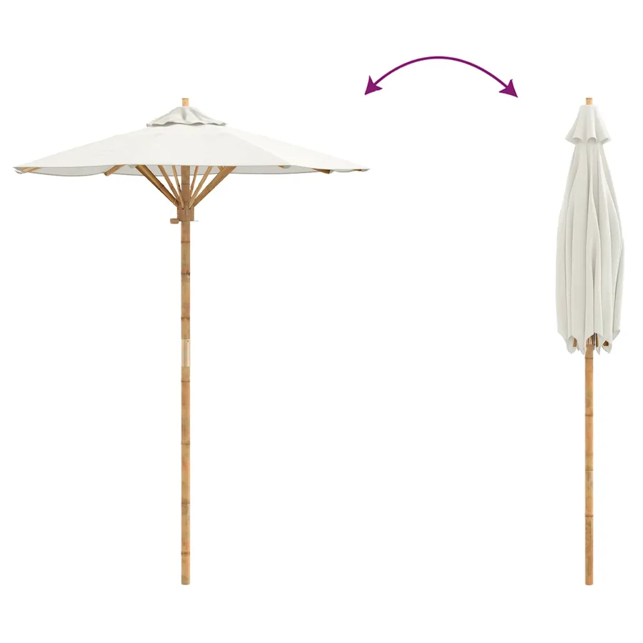 Parasol de jardin Blanc crème Ø 150 x 210 cm Bambou - 7