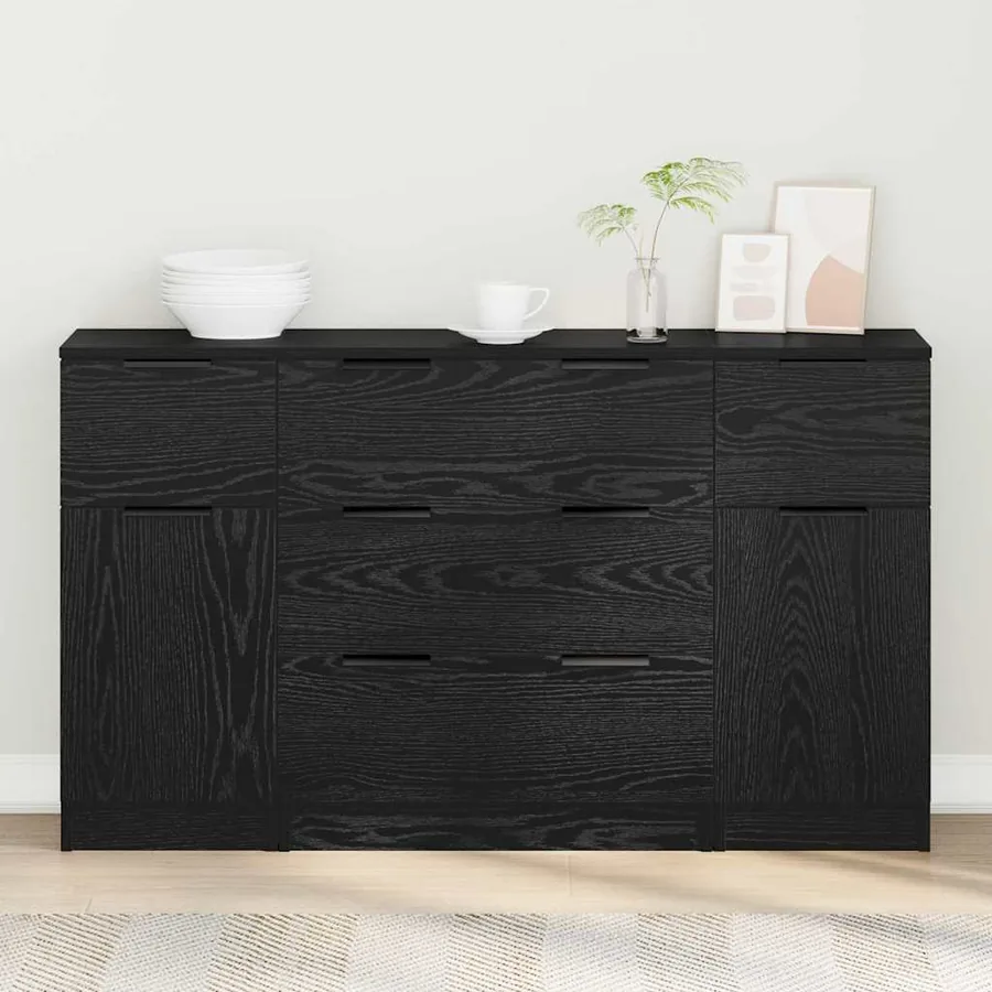 Buffet avec tiroir 3 pcs Chêne noir Bois d'ingénierie