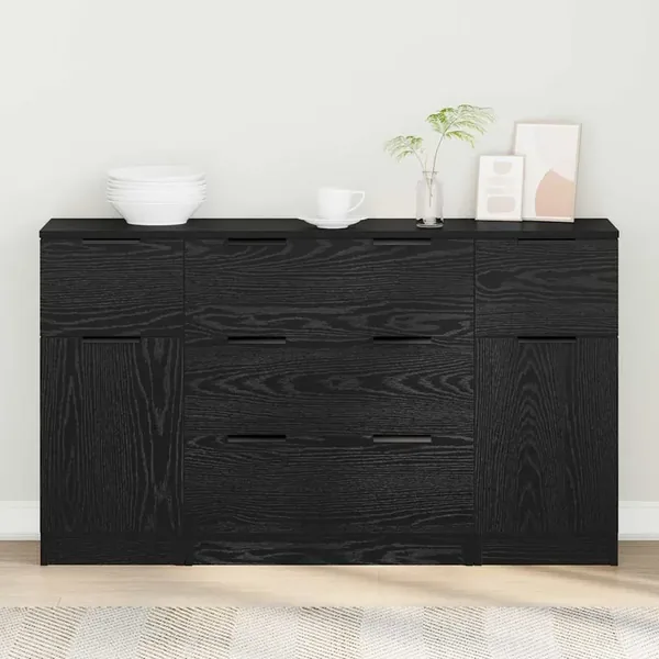 Buffet avec tiroir 3 pcs Chêne noir Bois d'ingénierie