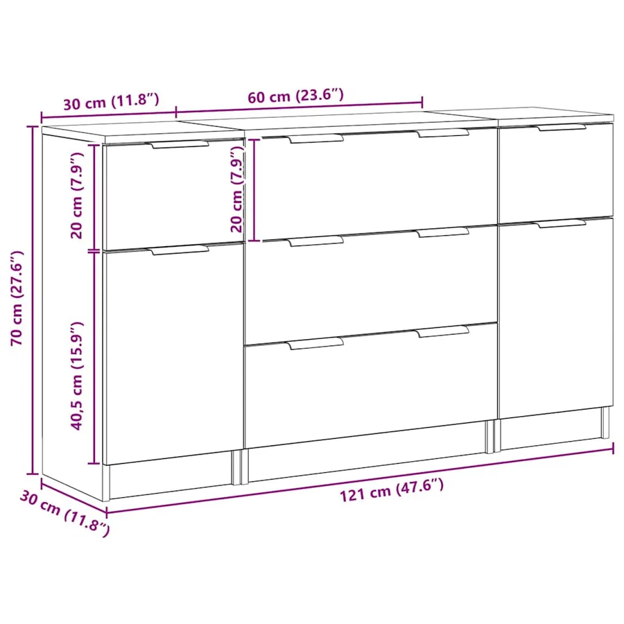 Buffet avec tiroir 3 pcs Chêne noir Bois d'ingénierie - 14