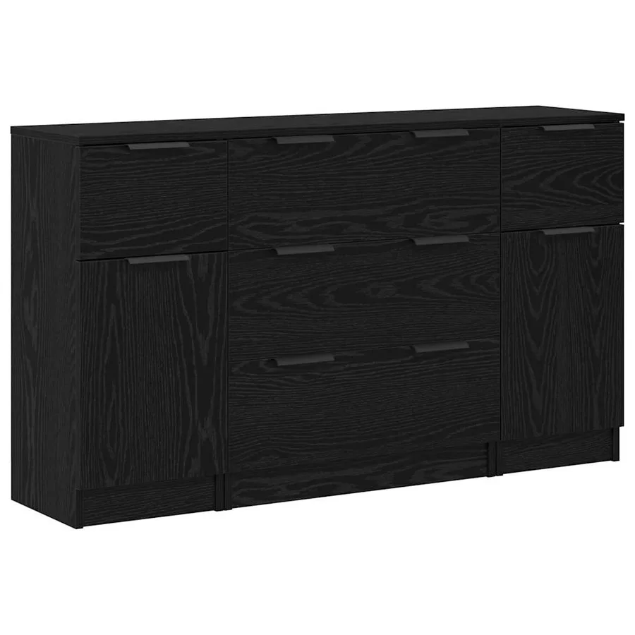 Buffet avec tiroir 3 pcs Chêne noir Bois d'ingénierie - 2