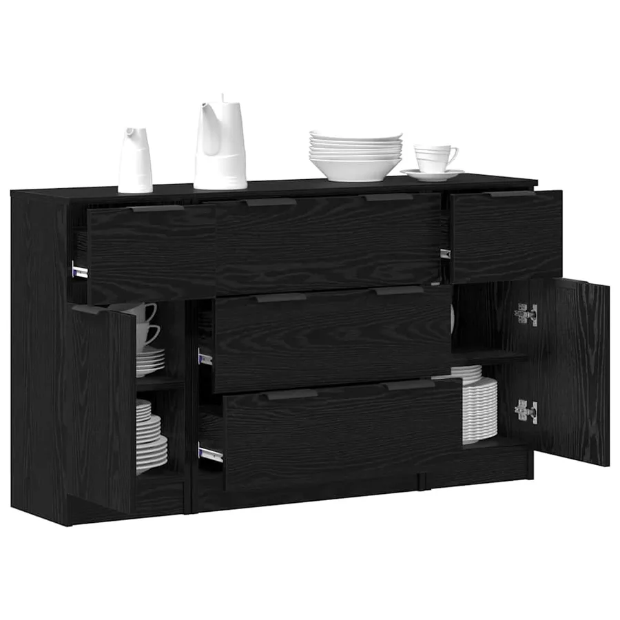 Buffet avec tiroir 3 pcs Chêne noir Bois d'ingénierie - 3