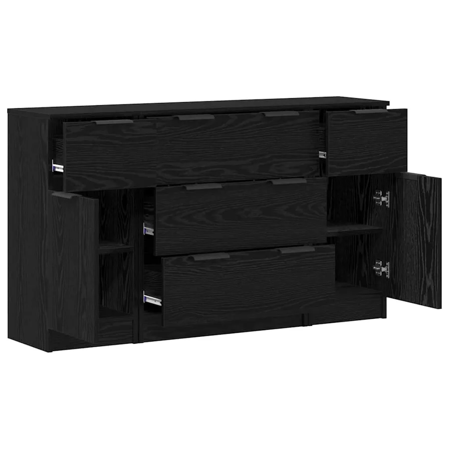Buffet avec tiroir 3 pcs Chêne noir Bois d'ingénierie - 5