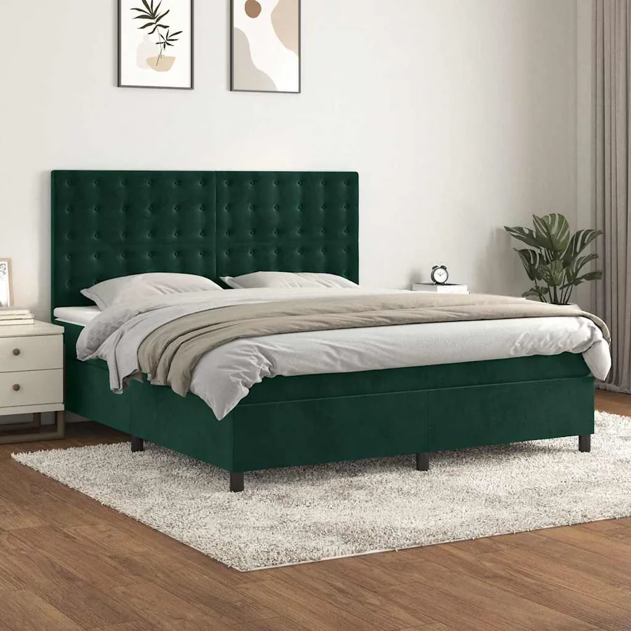 Sommier à lattes de lit et matelas Vert foncé 180x200cm Velours