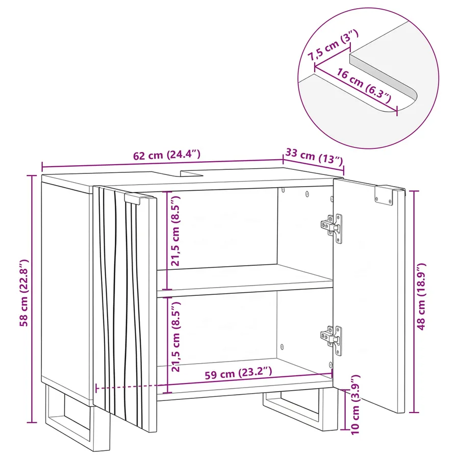 Meuble de Lavabo de Salle de Bain Blanc 62 x 33 x 58 cm - 7