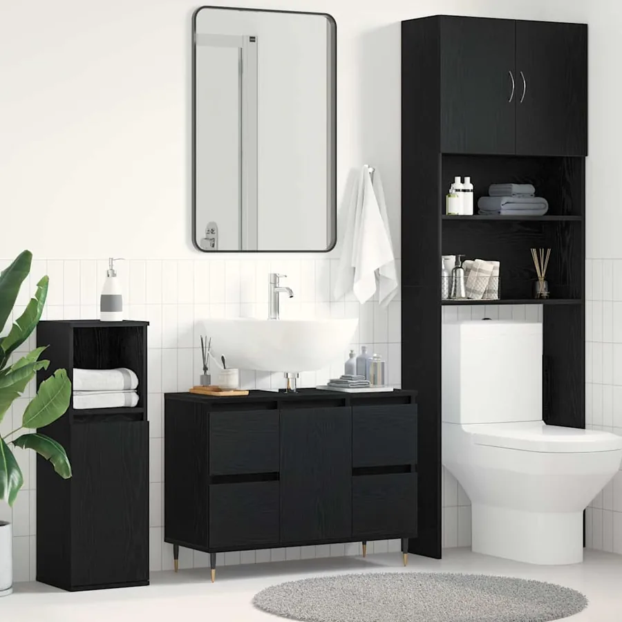Meuble de Lavabo de Salle de Bain Chêne noir 80 x 33 x 60 cm