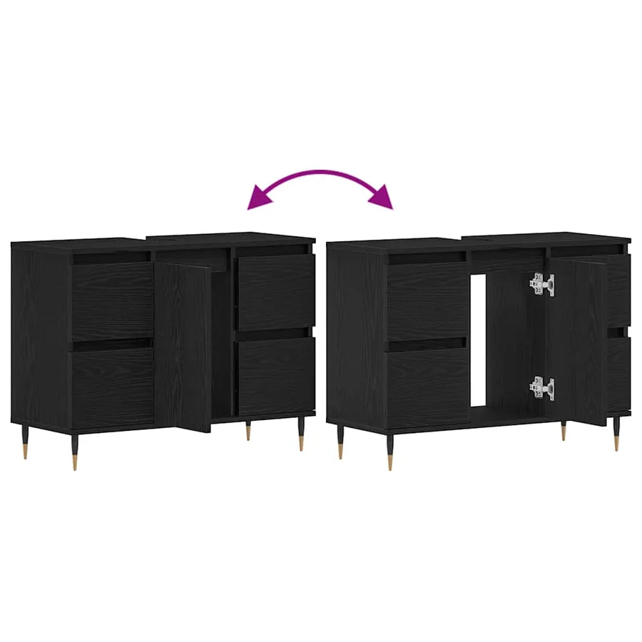Meuble de Lavabo de Salle de Bain Chêne noir 80 x 33 x 60 cm - 14