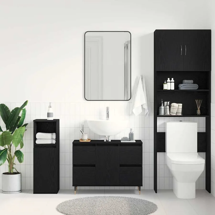 Meuble de Lavabo de Salle de Bain Chêne noir 80 x 33 x 60 cm - 4