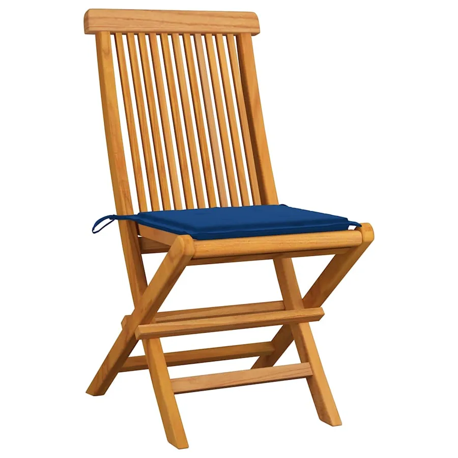 Chaises de jardin avec coussins bleu royal lot de 8 Teck massif - 2