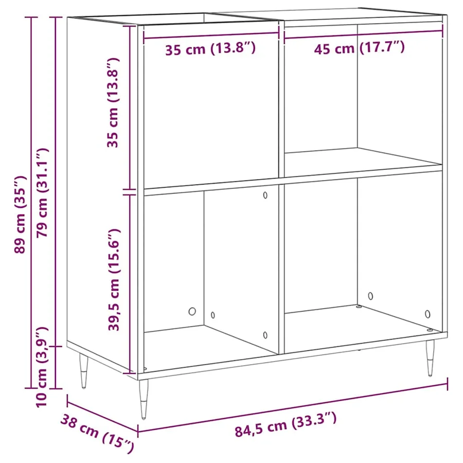 Meuble à vinyles chêne artisanal 85 x 38 x 89 cm - 11