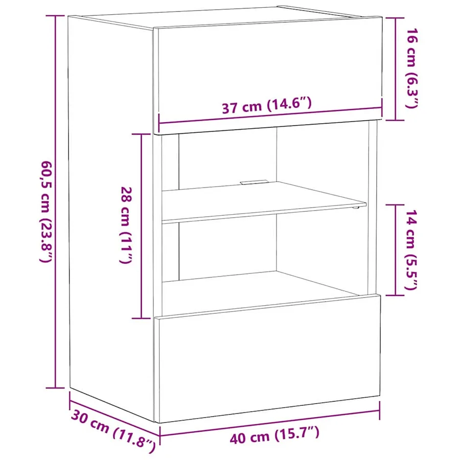 Ensemble meuble TV Montage mural 2 pcs Noir 40 x 30 x 60,5 cm - 16