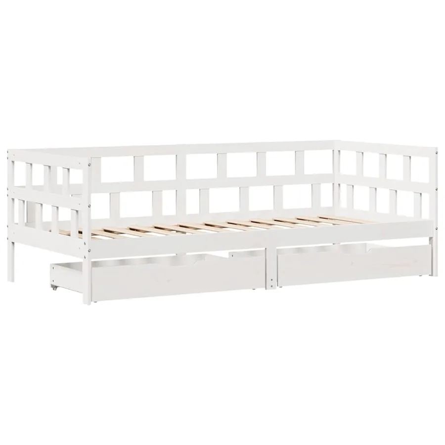 Lit de jour et tiroirs sans matelas blanc 90x190 cm bois massif - 3