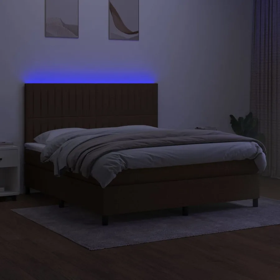 Sommier à lattes de lit matelas et LED Marron foncé 160x200 cm - 4