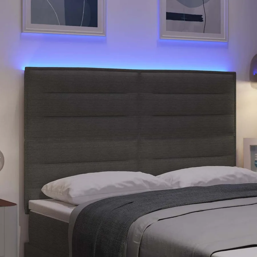 Tête de lit LED Gris clair 144 cm Tissu en velours côtelé - 4