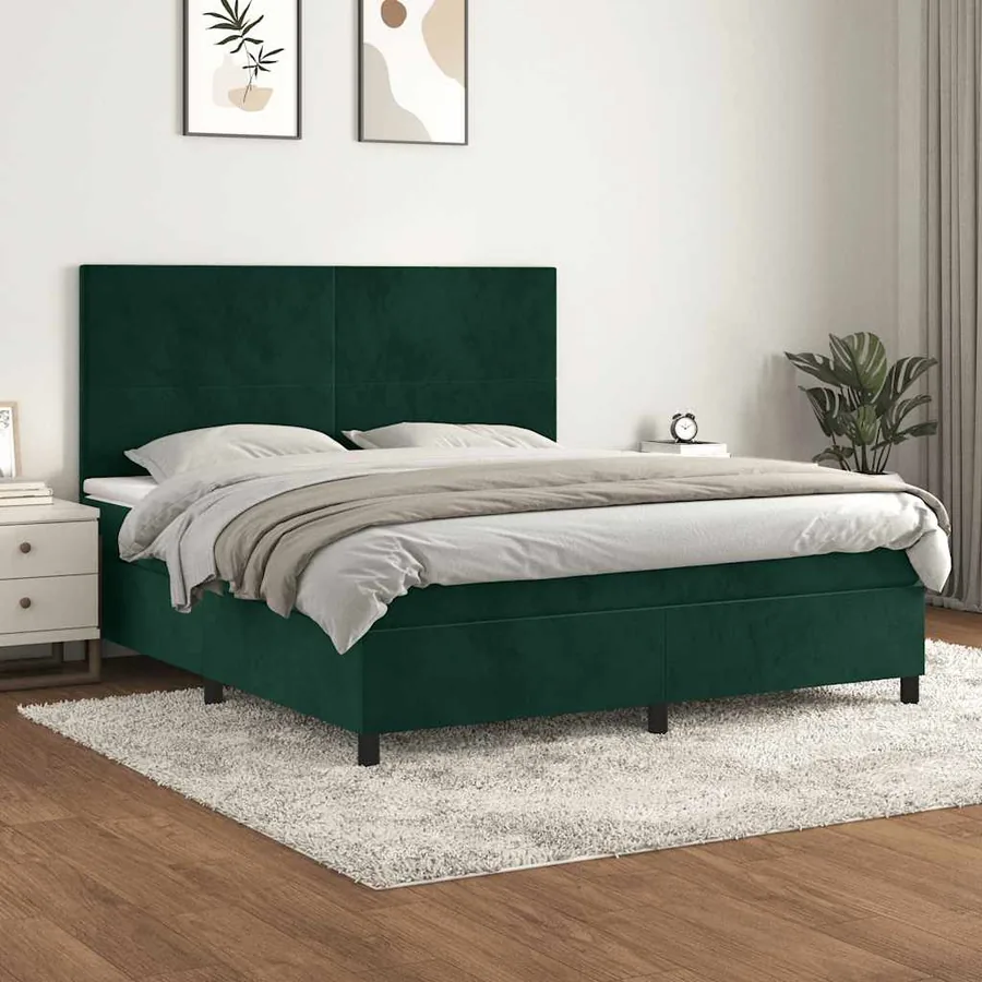 Sommier à lattes de lit et matelas Vert foncé 160x200cm Velours
