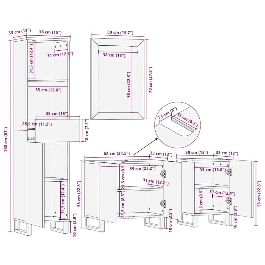 Ensemble de mobilier de salle de bain 4 pcs Brun Noyé - 17