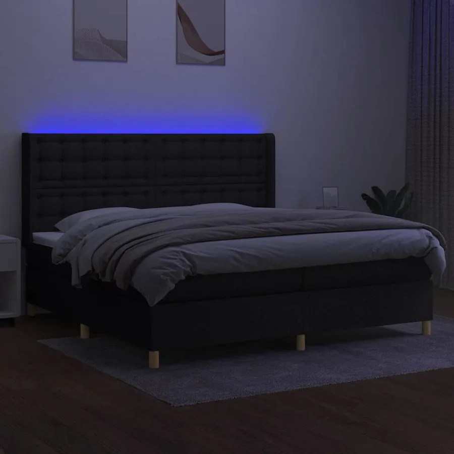 Sommier à lattes de lit matelas et LED Noir 200x200 cm Tissu - 3
