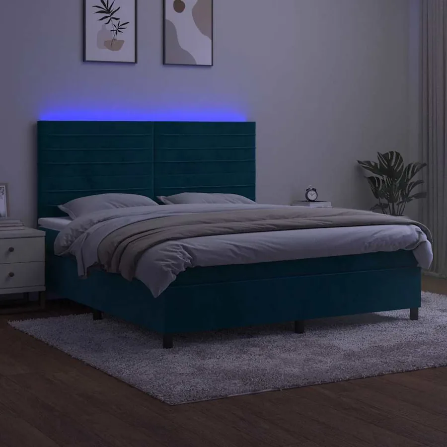 Sommier à lattes de lit avec matelas LED Bleu foncé 180x200 cm - 4