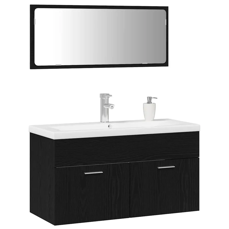 Ensemble de mobilier de salle de bain 3 pcs Chêne noir - 3